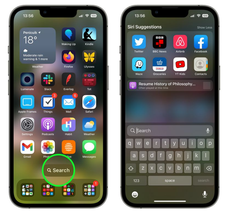 屏山苹果手机维修分享升级到 iOS 16 后，如何删除主屏幕上的搜索按钮 
