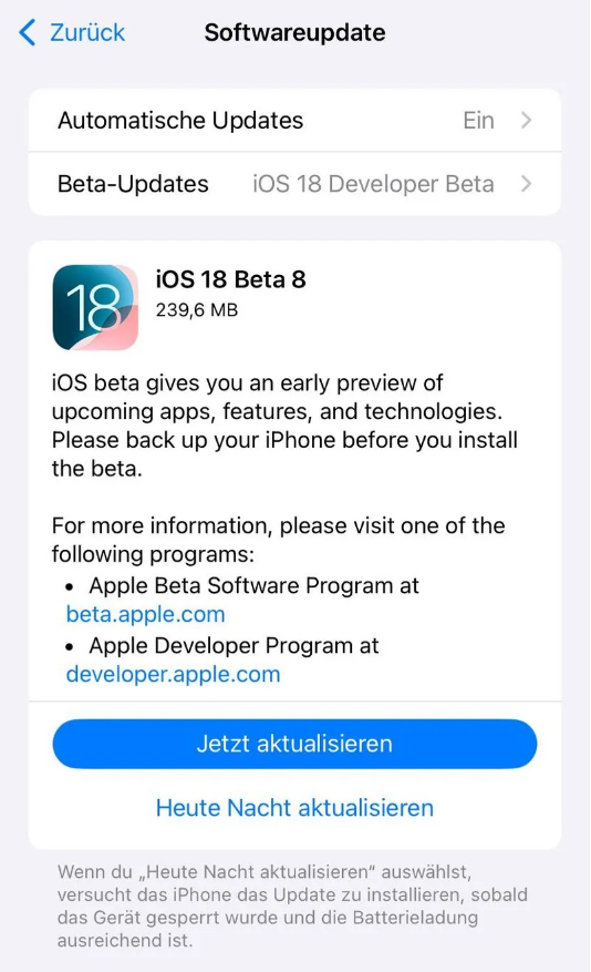 屏山苹果手机维修分享苹果 iOS / iPadOS 18 开发者预览版 Beta 8 发布 